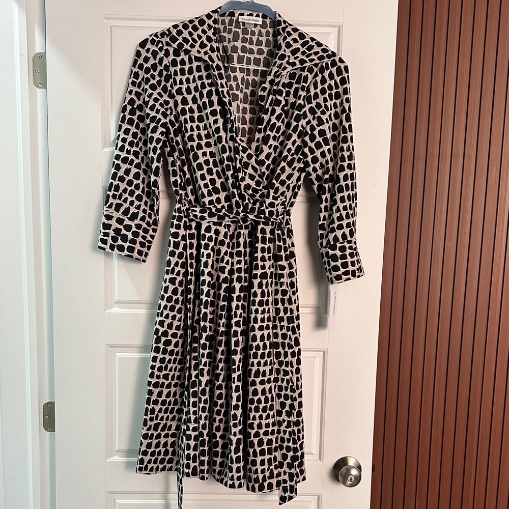 Calvin Klein dress Black and Cream Patterned Wrap Dress